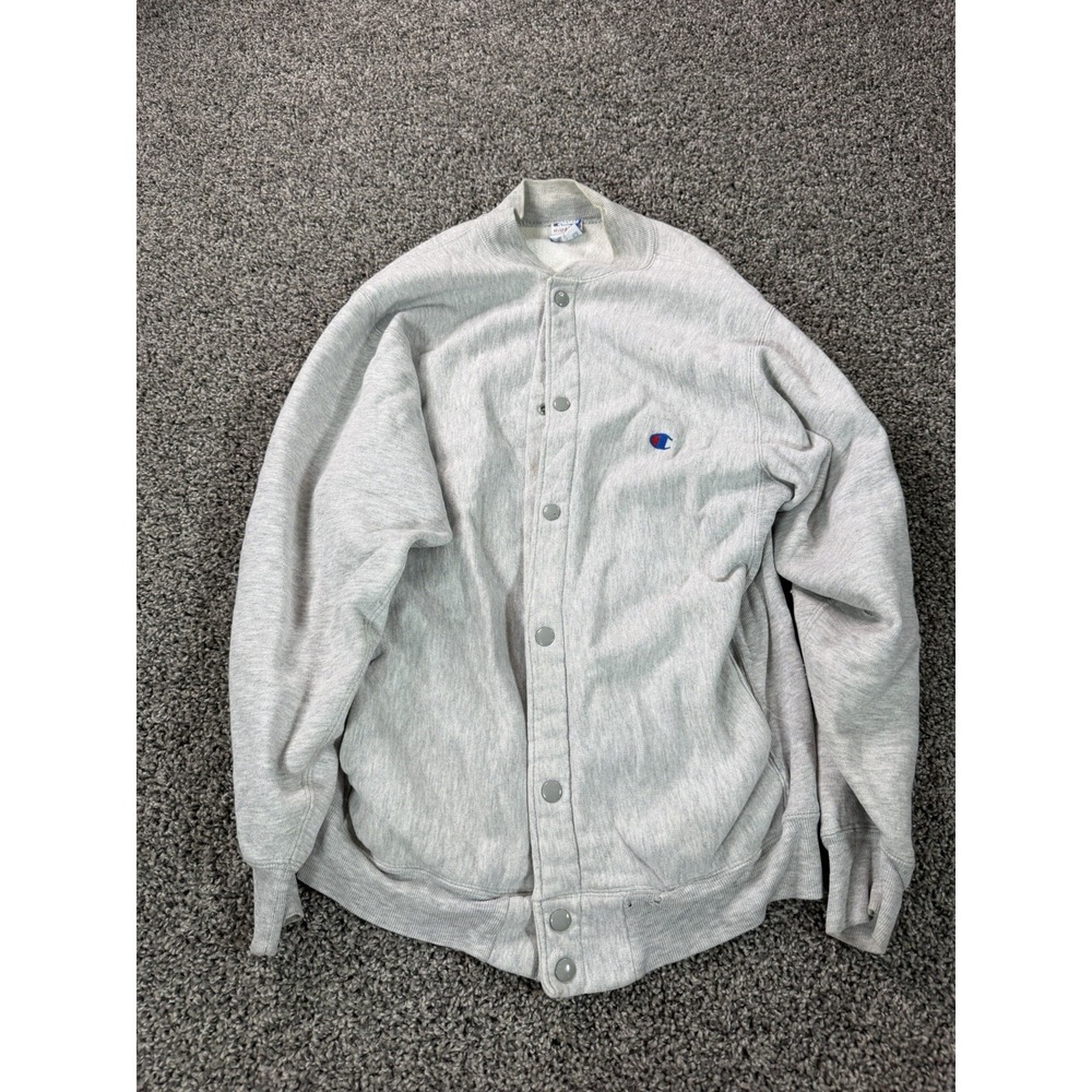 Vintage 90s Champion Reverse Weave Cardigan Sweatshirt Men's Size Large Gray